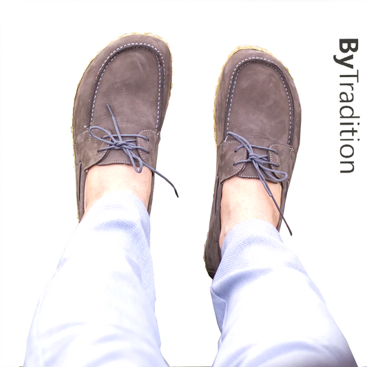 Boat shoe - Copper rivet - Natural and custom barefoot - Dark gray - Nubuck - - Man