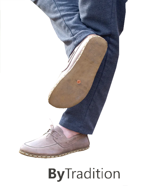 Boat shoe - Copper rivet - Natural and custom barefoot - Khaki gray - Man