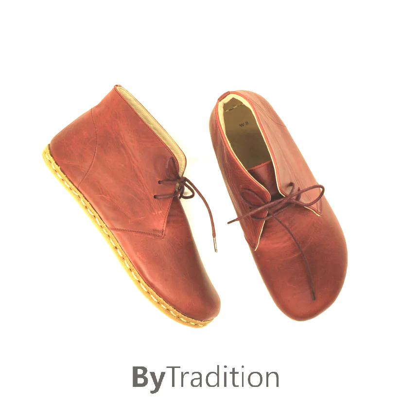 High lace-up shoe - Natural and custom barefoot - Bordeaux red
