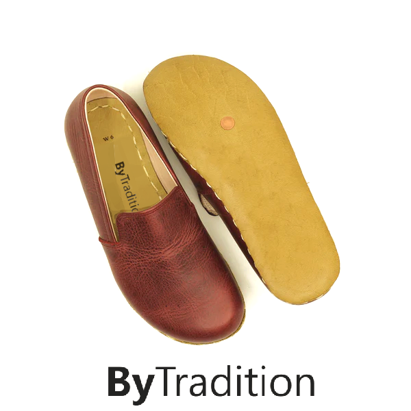 Classic loafer - Copper rivet - Natural and custom barefoot - Bordeaux red