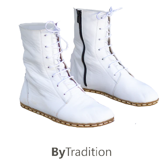 Long lace-up boot - Natural and custom barefoot - White