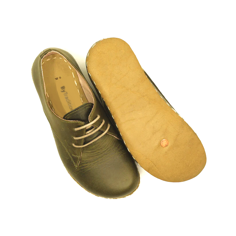 Lace-up shoe - Copper rivet - Natural and custom barefoot - Army green