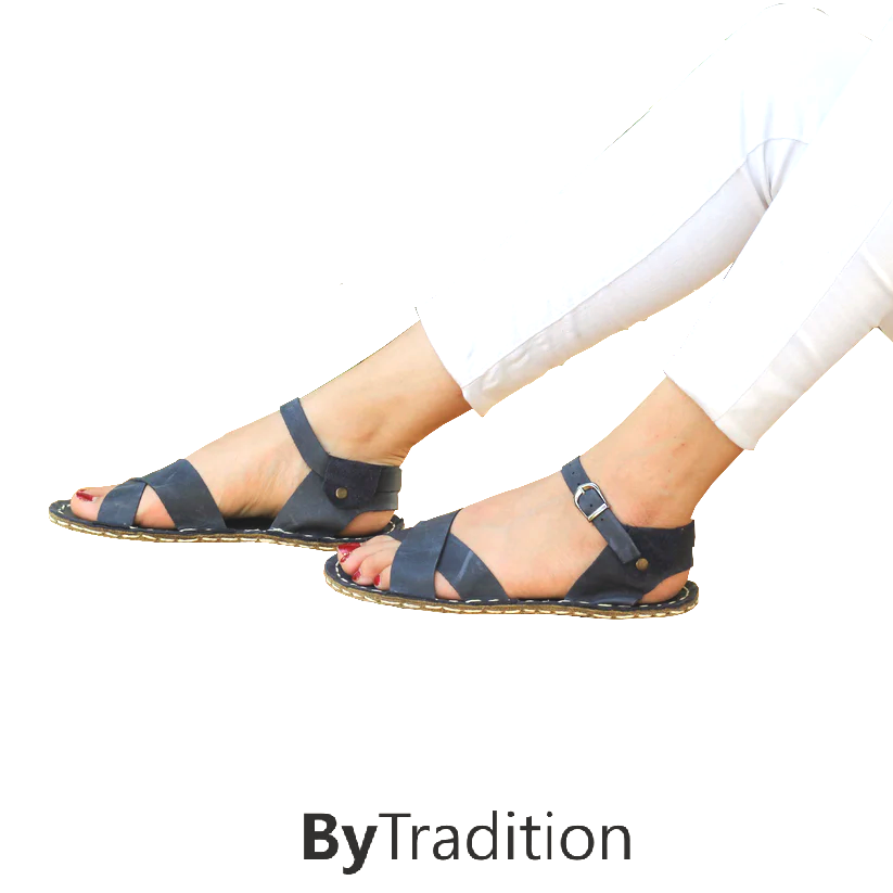 Sandal - Cross strap - Natural and custom barefoot - Navy blue