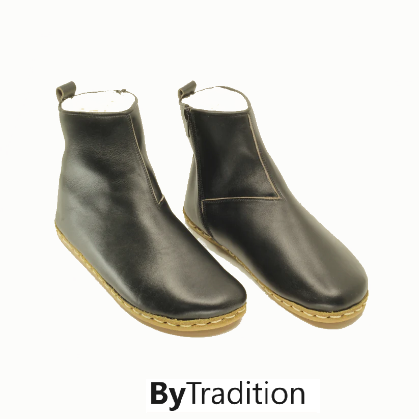 Short zipper boot - Wool lined - Natural and custom barefoot - Black