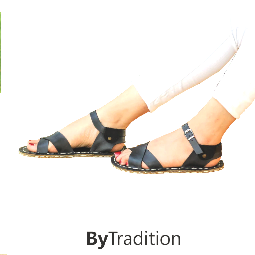 Sandale – Kreuzriemen – Natürlich und individuell barfuß – Schwarz