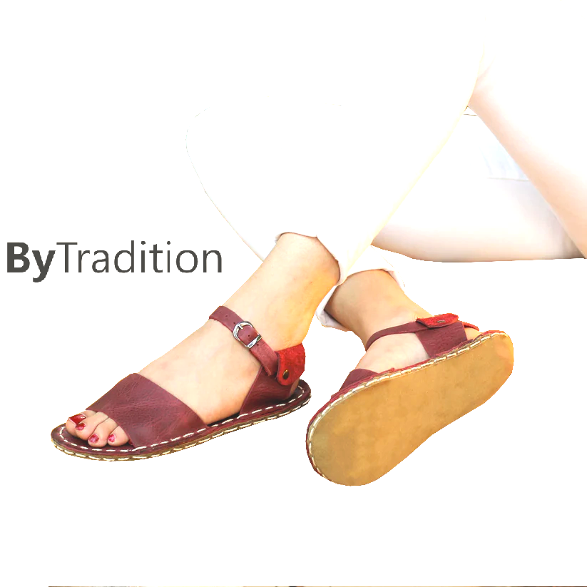 Sandale - Riemen - Natürlich und individuell barfuß - Burgunderrot