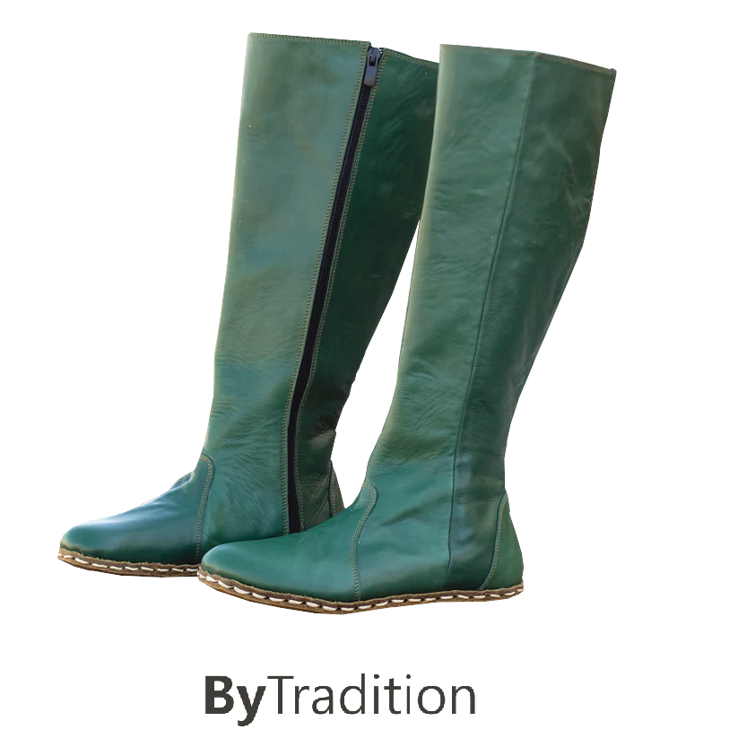 Long boot - Copper rivet - Natural and custom barefoot - Green