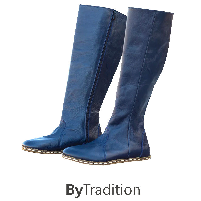 Long boot - Copper rivet - Natural and custom barefoot - Navy blue