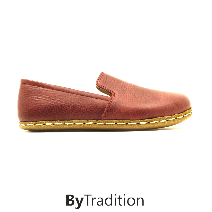 Classic loafer - Copper rivet - Natural and custom barefoot - Bordeaux red