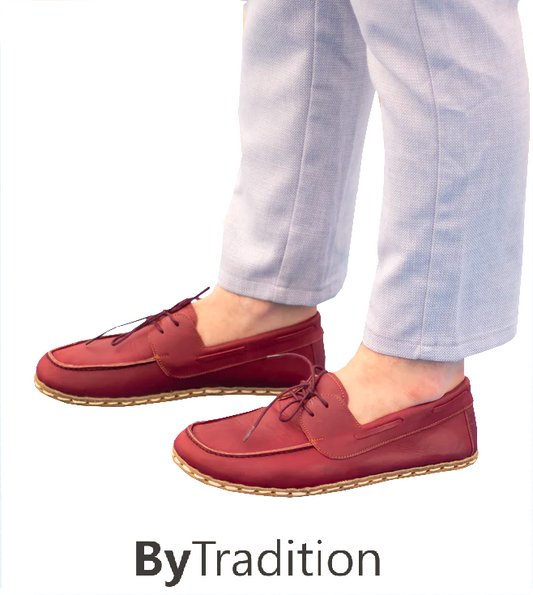 Boat shoe - Copper rivet - Natural and custom barefoot - Burgundy red - Man