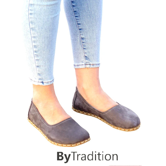 Loafer - Pumps - Copper rivet - Natural and custom barefoot - Gray - Nubuck