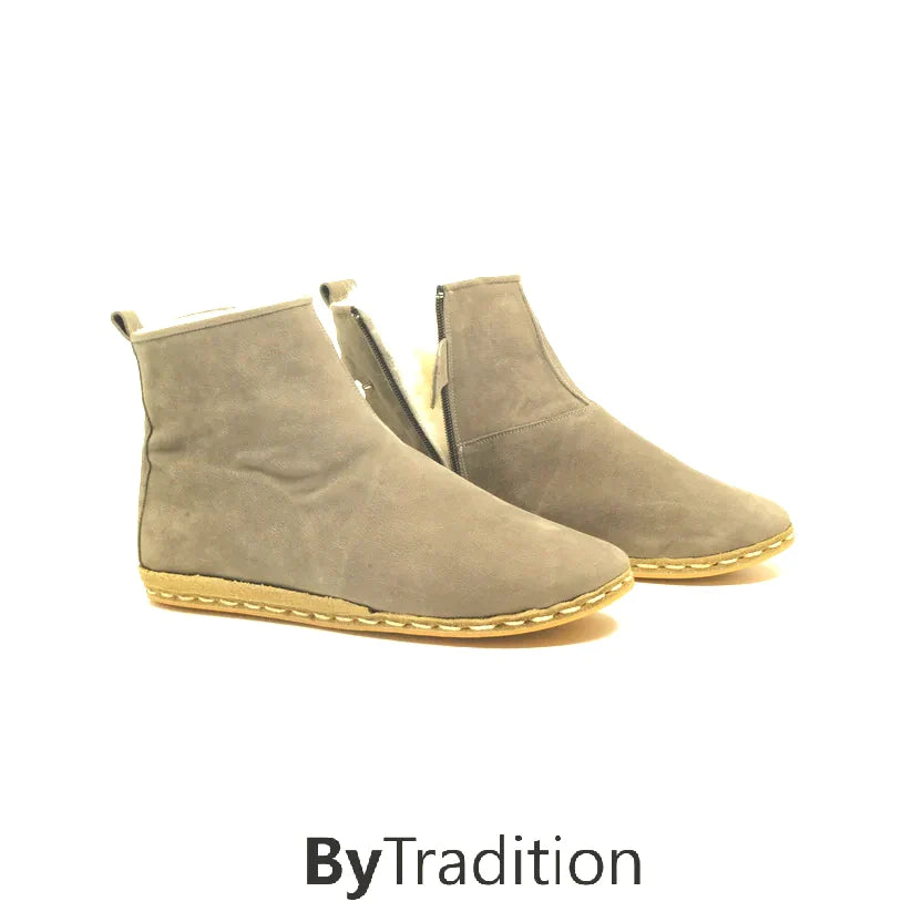 Short zipper boot - Wool lined - Natural and custom barefoot - Gray - Nubuck