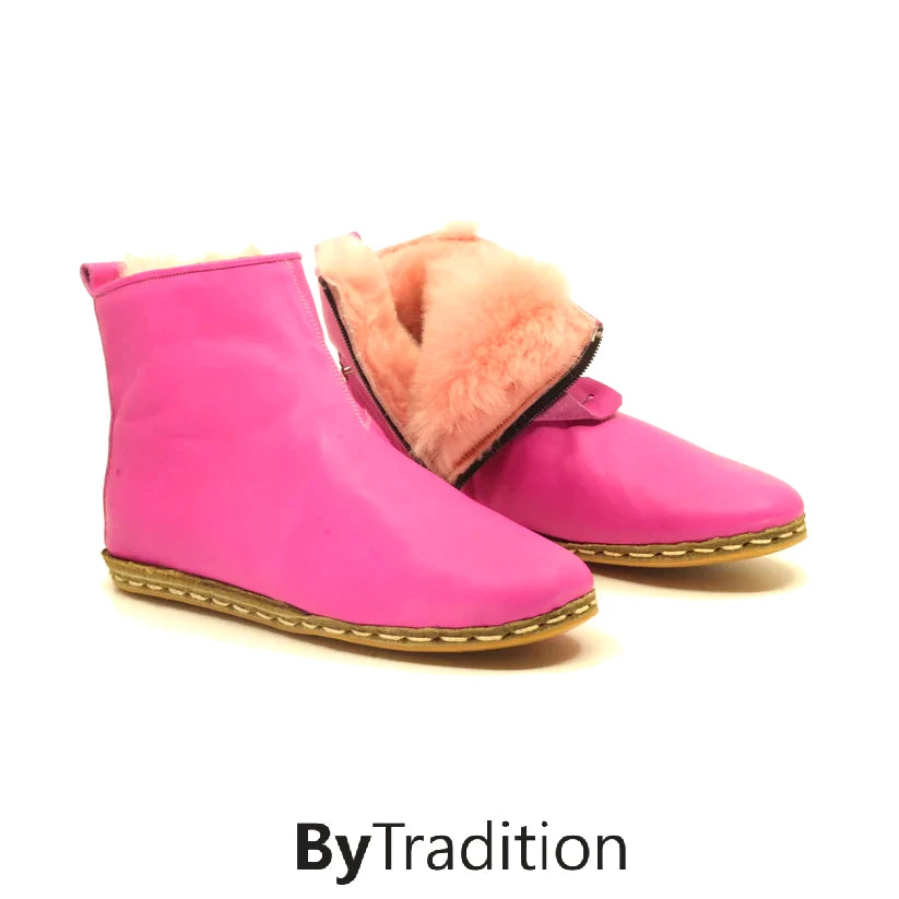 Short zipper boot - Wool lined - Natural and custom barefoot - Pink