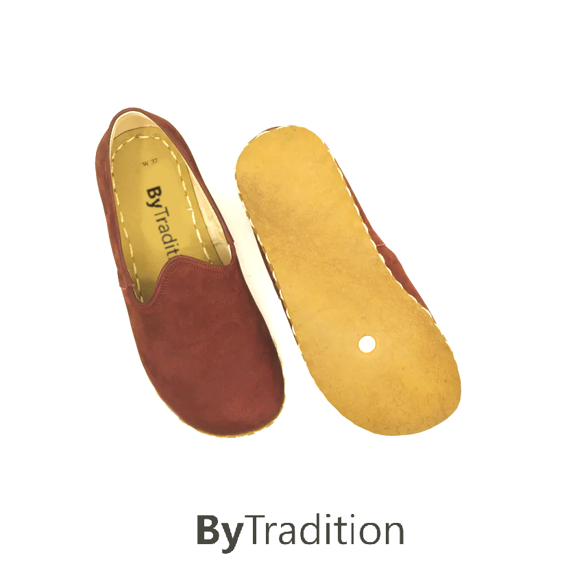 Loafer - Sportief - Koperen klinknagel - Natuurlijke en maatwerk barefoot - Bordeauxrood - Nubuck - Man