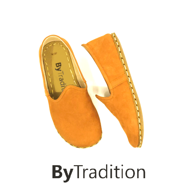 Loafer- Sportief - Koperen klinknagel - Natuurlijke en maatwerk barefoot - Oranje - Nubuck - Man