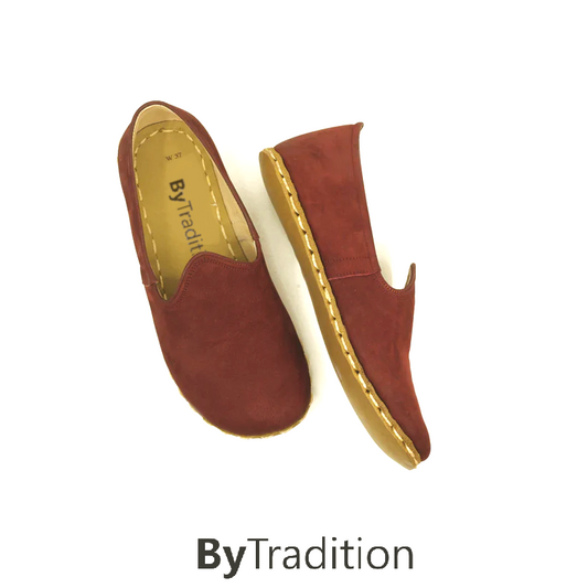 Loafer - Sporty - Copper rivet - Natural and custom barefoot - Bordeaux red - Nubuck