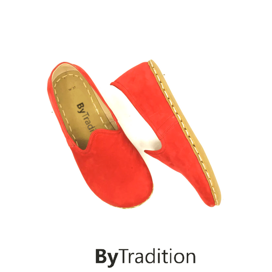 Loafer - Sporty - Copper rivet - Natural and custom barefoot - Red - Nubuck