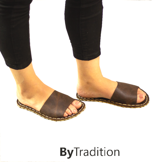 Slipper - Fixed strap - Natural and custom barefoot - Nut brown