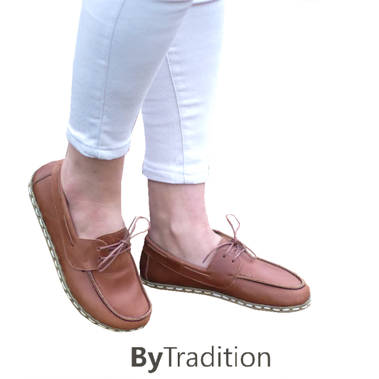 Boat shoe - Copper rivet - Natural and custom barefoot - New brown - Woman