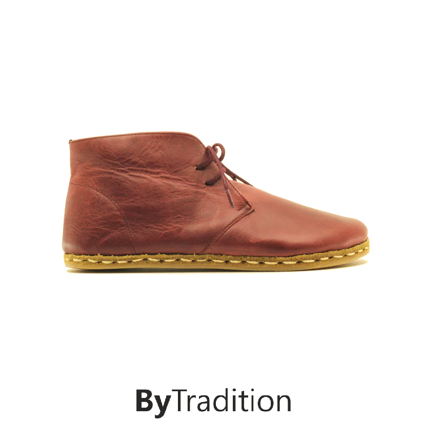 High lace-up shoe - Natural and custom barefoot - Bordeaux red