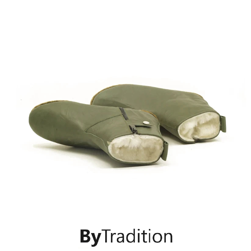 Korte ritslaars - Natuurlijke en maatwerk barefoot - Wol gevoerd - Glanzend groen