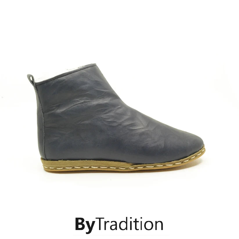 Short zipper boot - Wool lined - Natural and custom barefoot - Navy blue